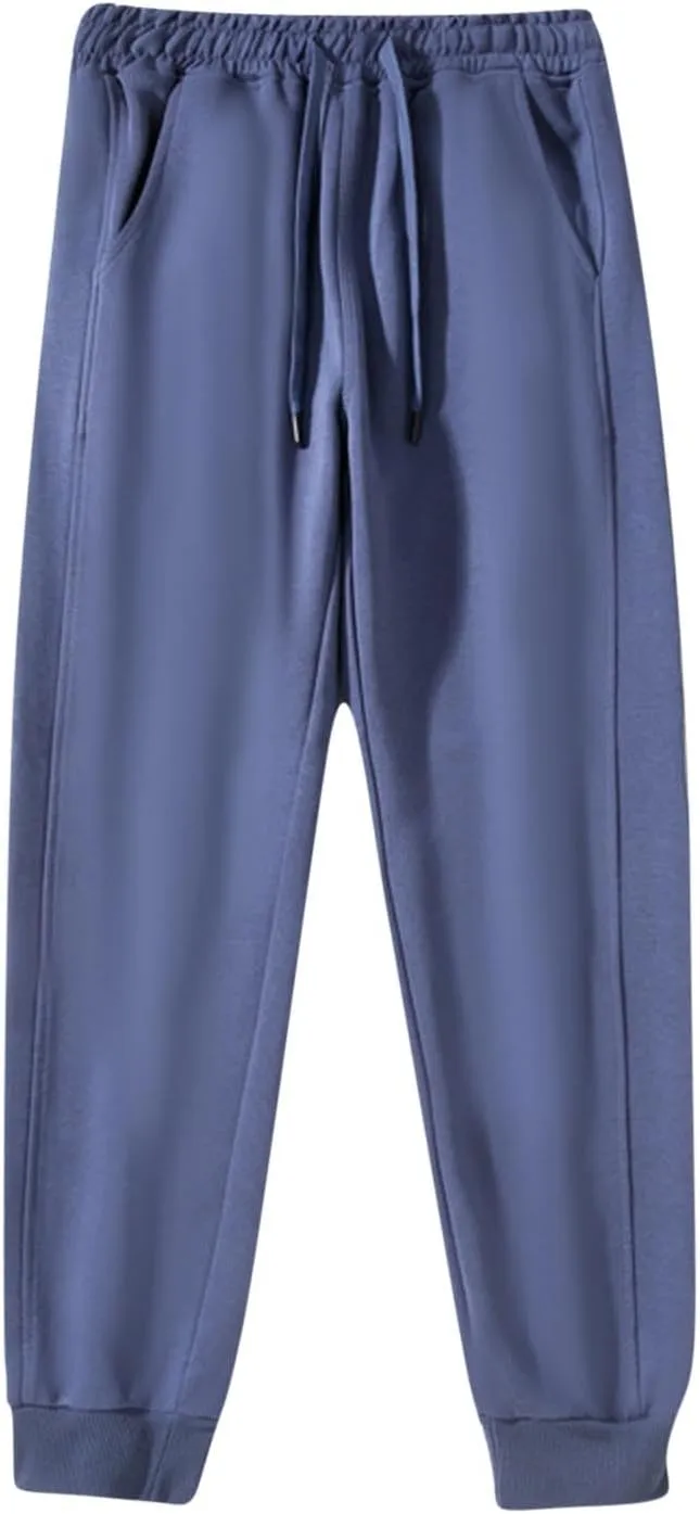 Mens Fleece Lined Sweatpants Baggy Cotton Jogger Trouser Casual Drawstring Elastic Waist Tapered Outdoor Workout Pant