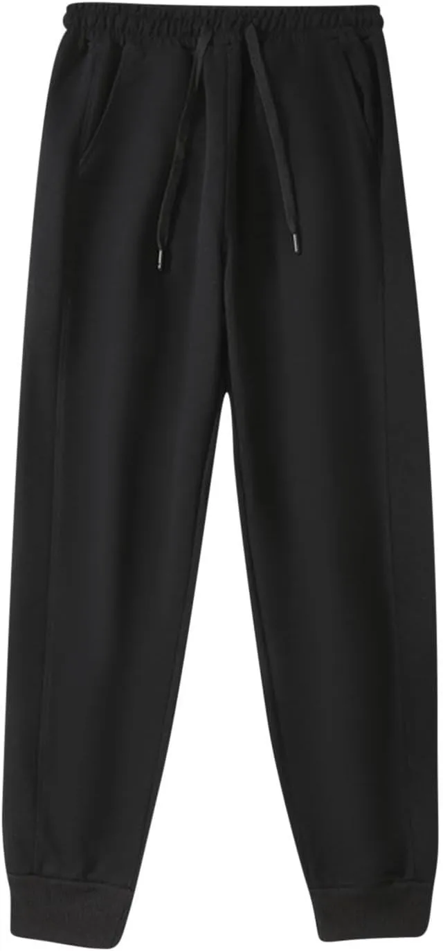 Mens Fleece Lined Sweatpants Baggy Cotton Jogger Trouser Casual Drawstring Elastic Waist Tapered Outdoor Workout Pant