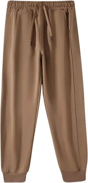 Mens Fleece Lined Sweatpants Baggy Cotton Jogger Trouser Casual Drawstring Elastic Waist Tapered Outdoor Workout Pant
