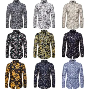 Men's Floral Print Vacation Style Lapel Long Sleeve Shirt