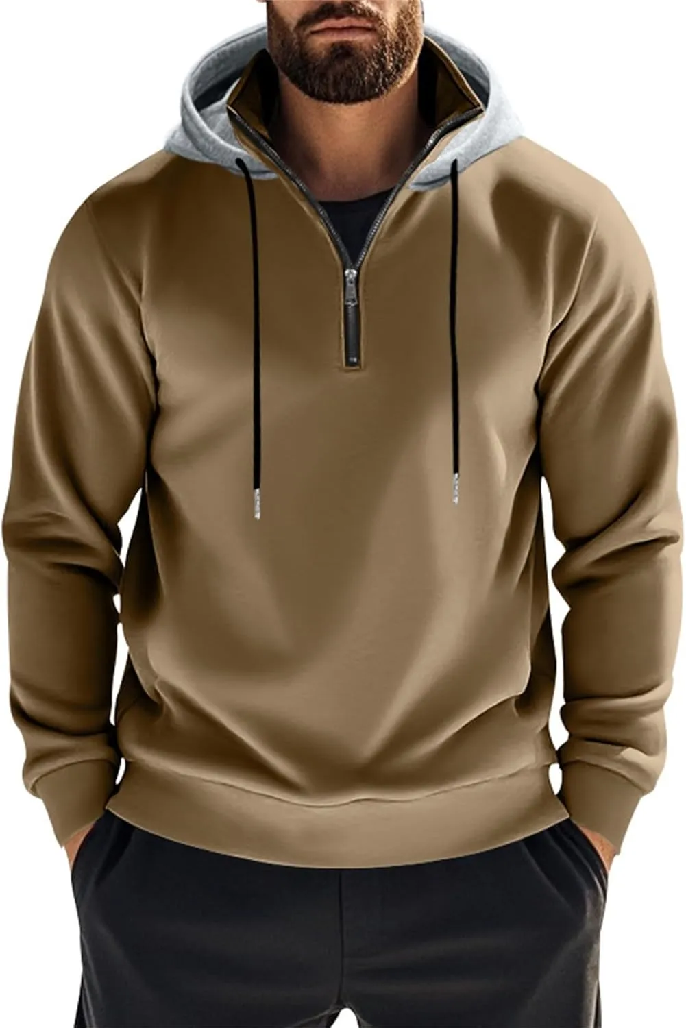 Mens Half Zip Hoodie For Casual Fleece Lightweight Regular Long Sleeve Sherpa Lined Winter Warm Pullover Sweatshirts