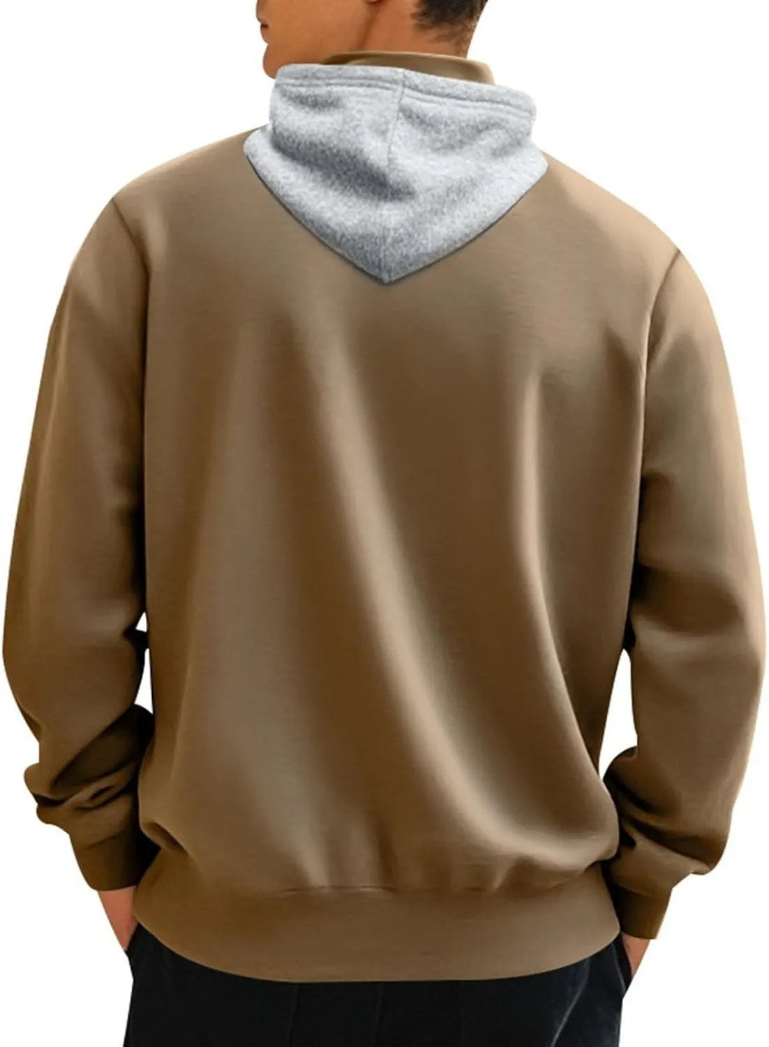 Mens Half Zip Hoodie For Casual Fleece Lightweight Regular Long Sleeve Sherpa Lined Winter Warm Pullover Sweatshirts