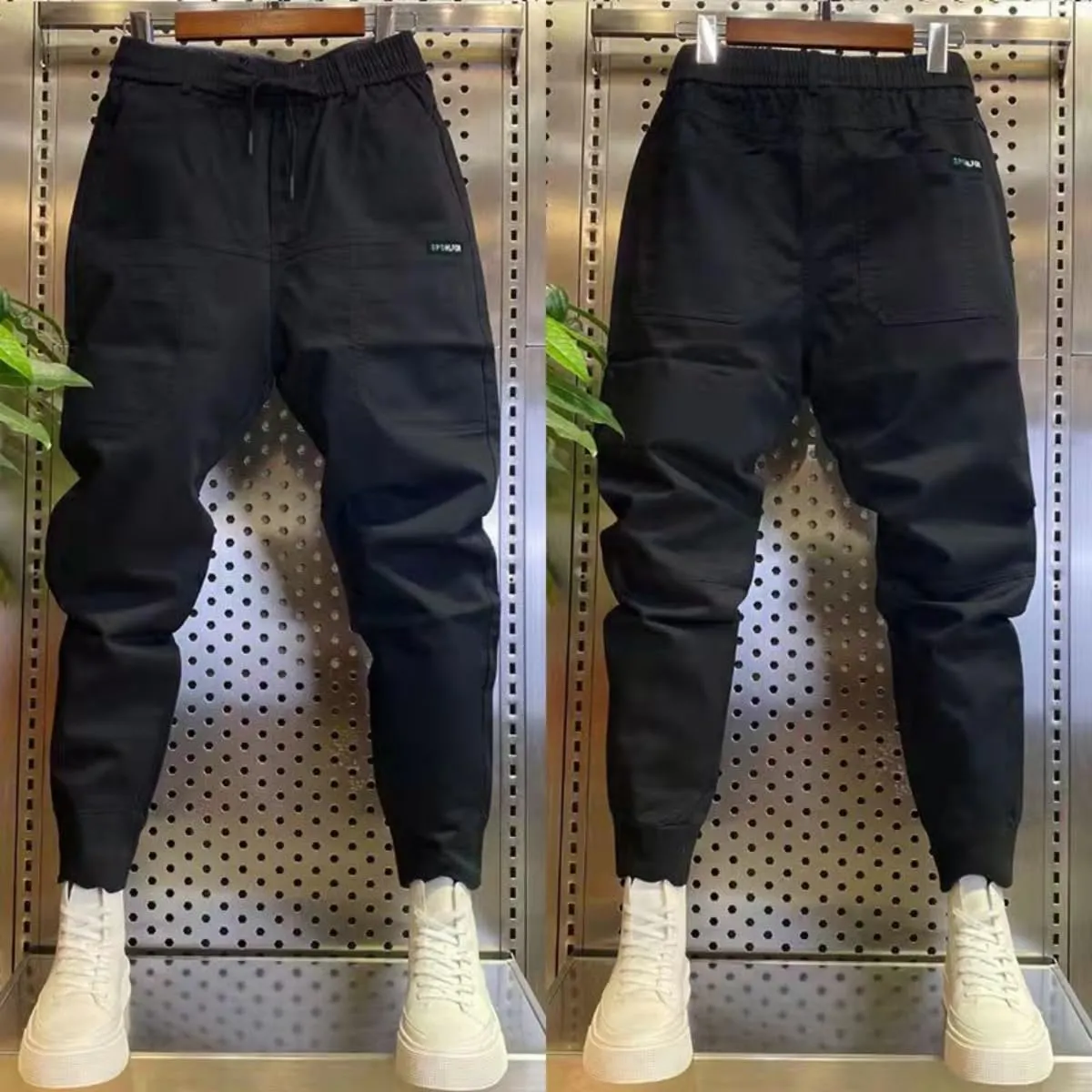 Men's High Stretch Multi-Pocket Skinny Cargo Pants Elastic Waist Plus Size Pant Comfortable Multi-Pocket Sweatpants