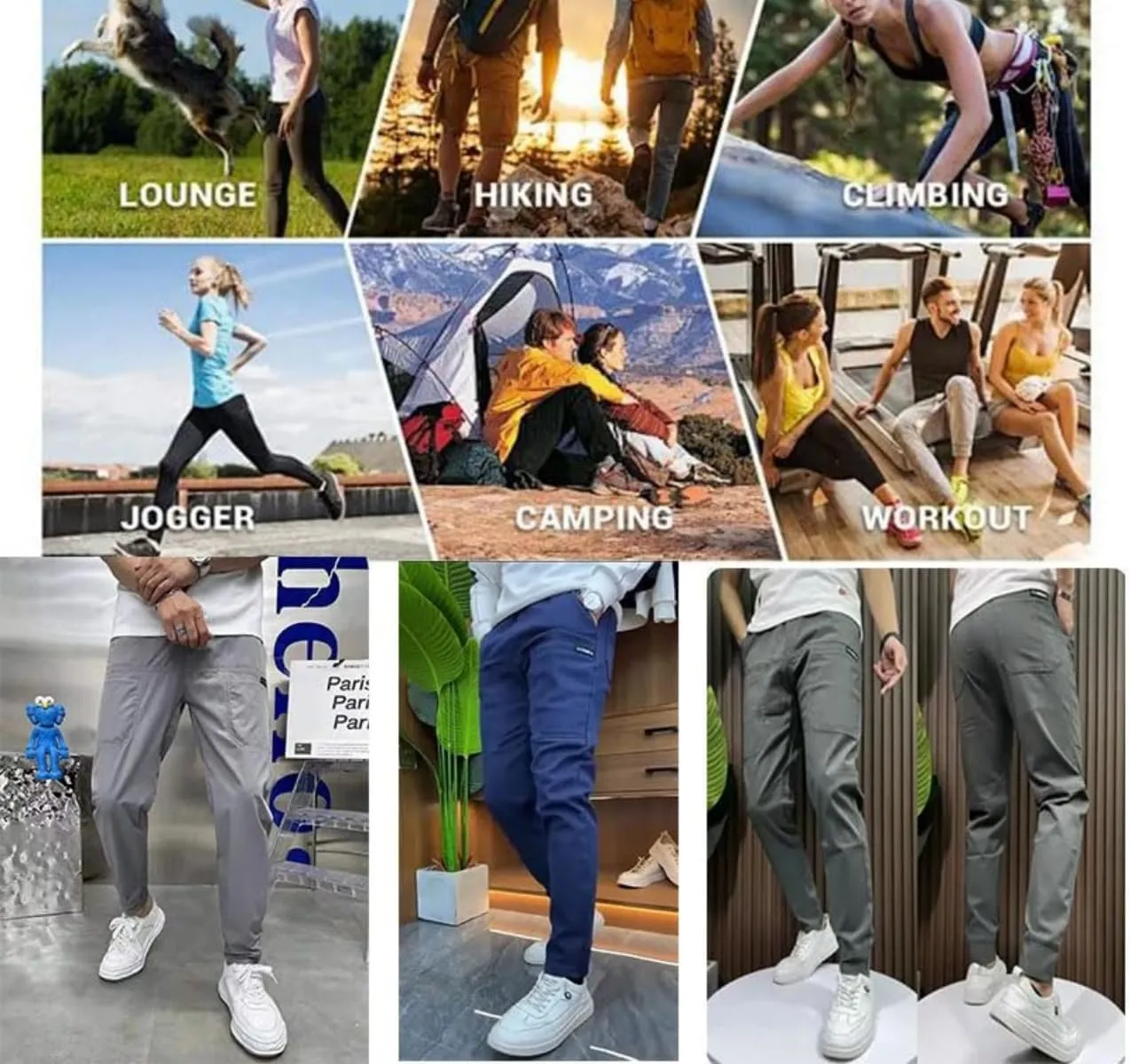 Men's High Stretch Multi-Pocket Skinny Cargo Pants Elastic Waist Plus Size Pant Comfortable Multi-Pocket Sweatpants
