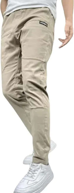 Men's High Stretch Multi-Pocket Skinny Cargo Pants Elastic Waist Plus Size Pant Comfortable Multi-Pocket Sweatpants