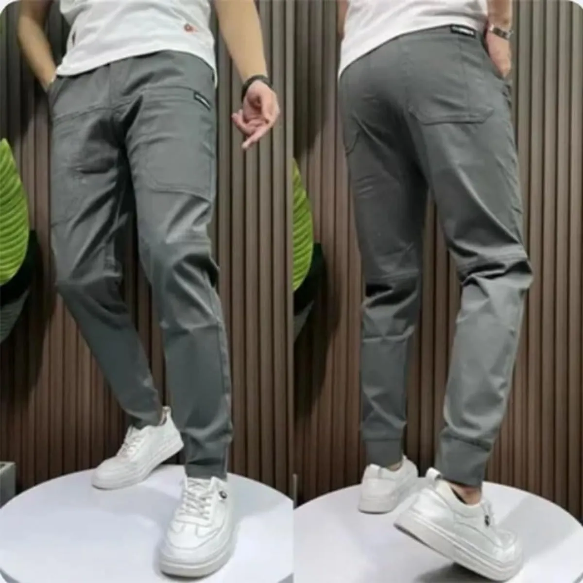 Men's High Stretch Multi-Pocket Skinny Cargo Pants Elastic Waist Plus Size Pant Comfortable Multi-Pocket Sweatpants