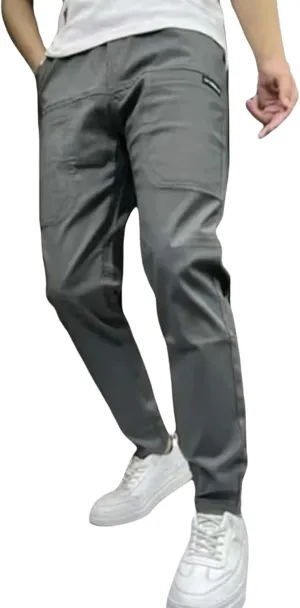Men's High Stretch Multi-Pocket Skinny Cargo Pants Elastic Waist Plus Size Pant Comfortable Multi-Pocket Sweatpants