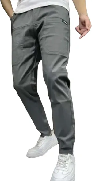 Men's High Stretch Multi-Pocket Skinny Cargo Pants Elastic Waist Plus Size Pant Comfortable Multi-Pocket Sweatpants