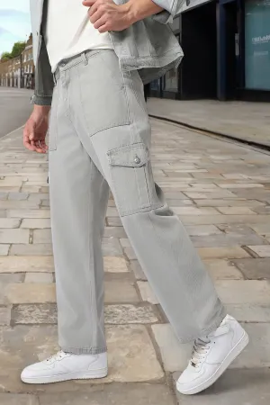 Men's Ice Grey Loose Baggy Fit Cargo Jeans with 6 Pockets Non-Stretchable
