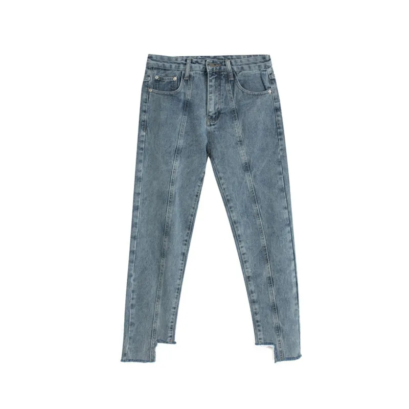 Men's Irregular Stitching Cropped Slim-Fit Jeans