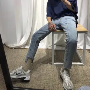 Men's Irregular Stitching Cropped Slim-Fit Jeans