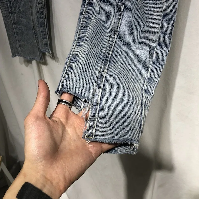 Men's Irregular Stitching Cropped Slim-Fit Jeans