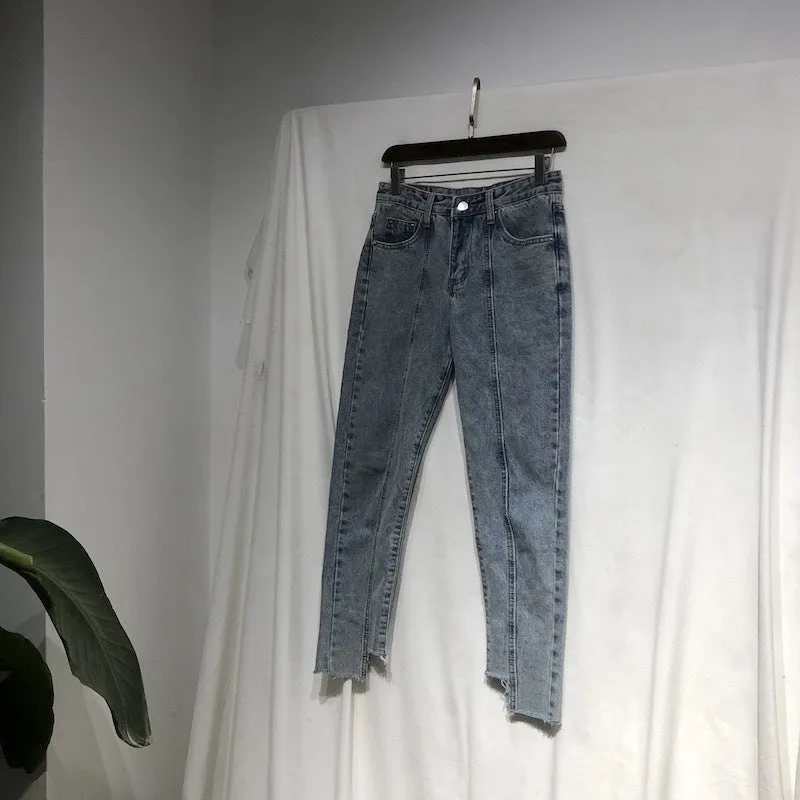 Men's Irregular Stitching Cropped Slim-Fit Jeans