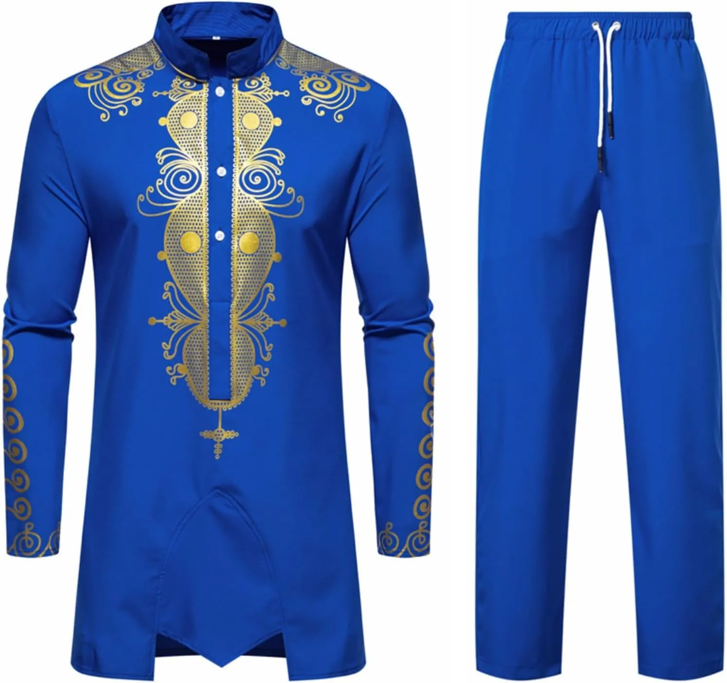 Men's Kaftan Robe Muslim Wrinkle Two Suit Cardigan and Pants Set Men Islamic Caftan Robe Kaftan Ramadan Jubbah 2024