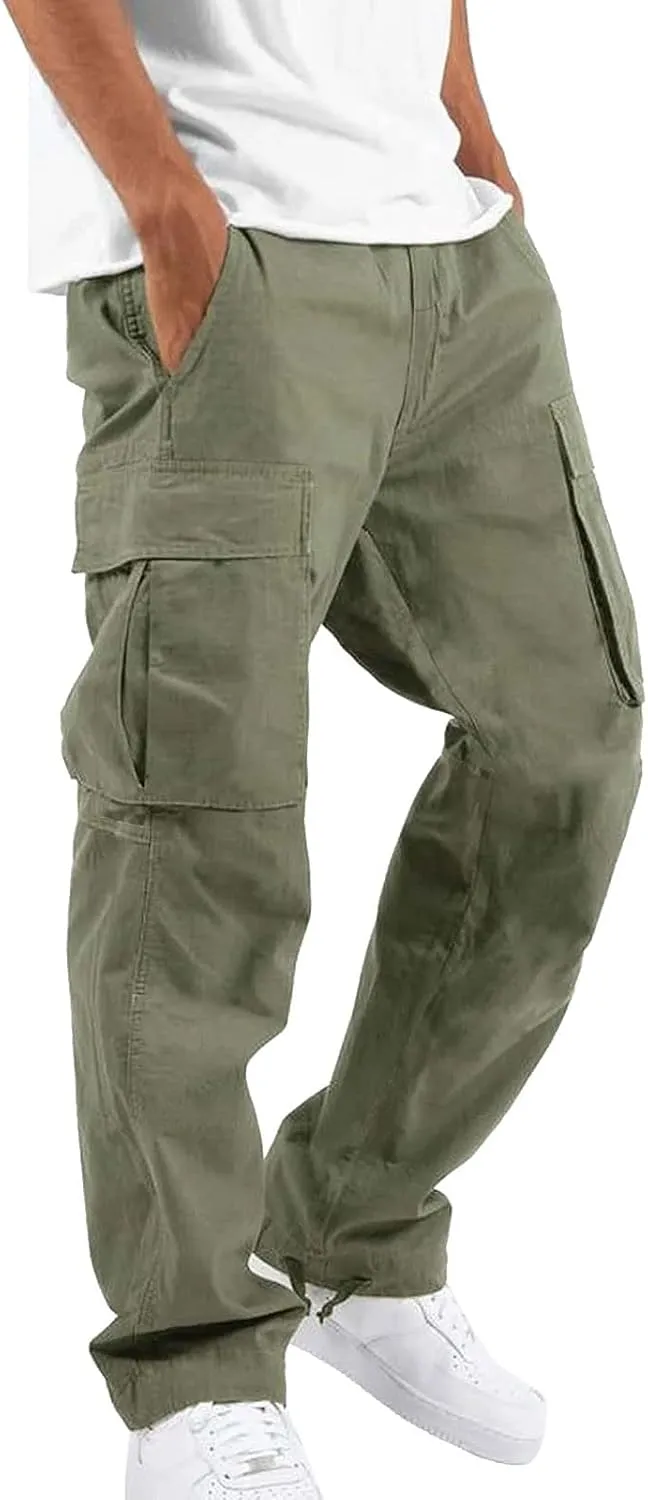 Mens Lightweight Joggers Mens Casual Waist Color Sports Hat Multi Woven Pocket Foot Rope Solid Pants Exercise Pants