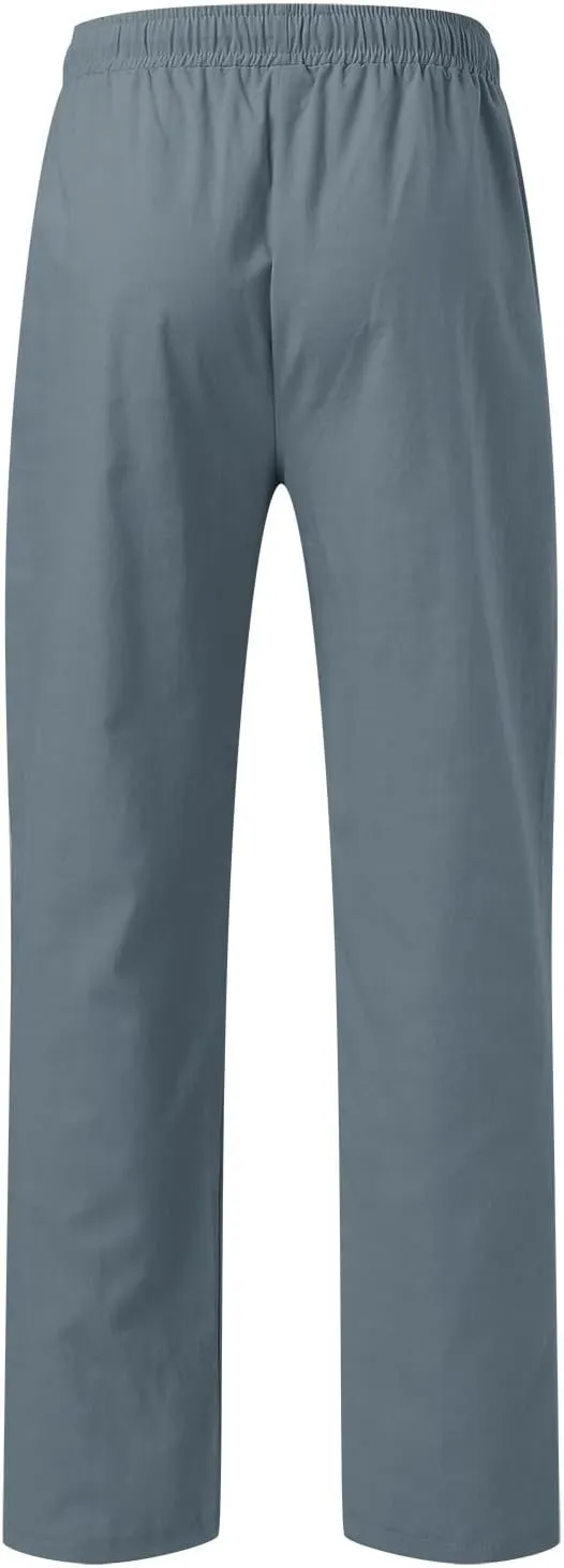 Mens Linen Cotton Casual Trousers 2024 Summer Resort Wear Beach Pants for Men Lightweight Elastic Waist Cruise Slack