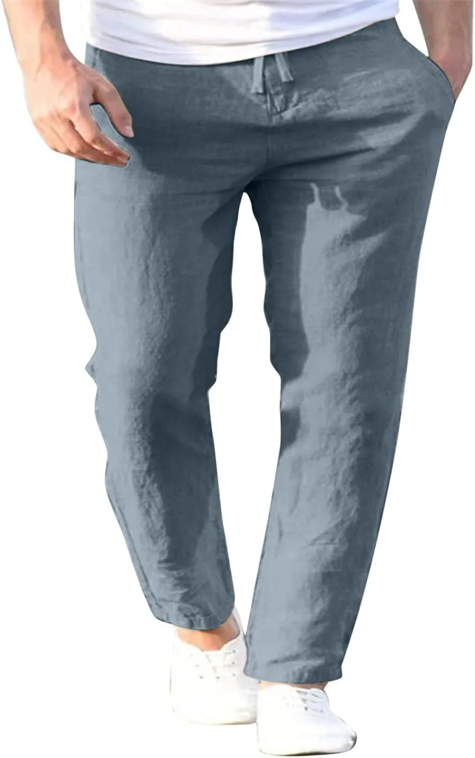 Mens Linen Cotton Casual Trousers 2024 Summer Resort Wear Beach Pants for Men Lightweight Elastic Waist Cruise Slack