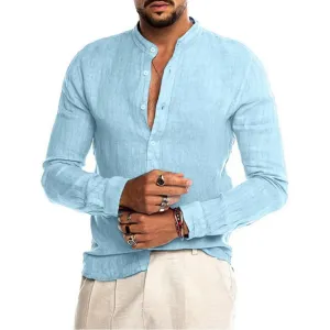 Men's  Linen Solid Color Long-Sleeved Shirt