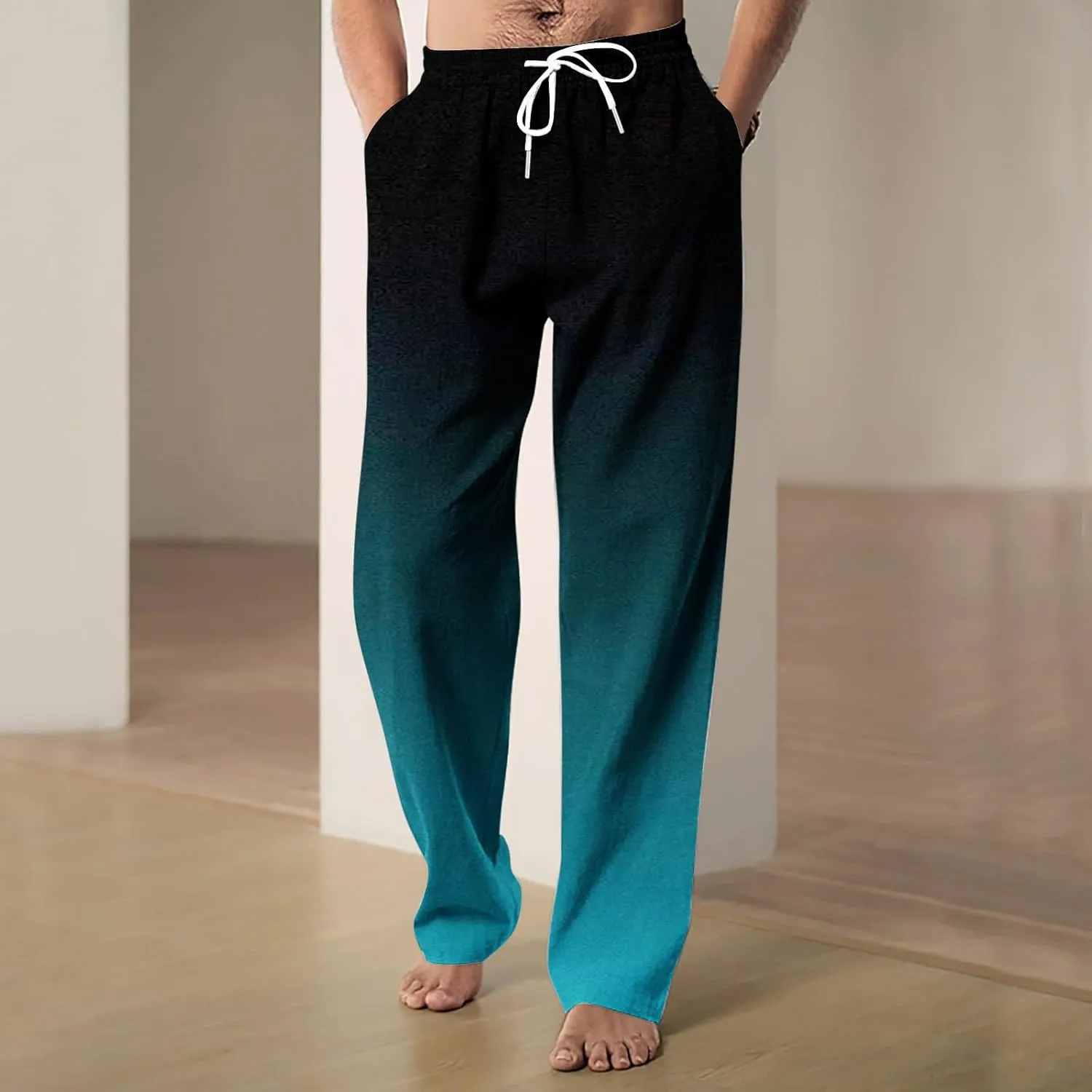 Men's Loose-fit Sweatpants Stylish Ombre Joggers Lounge Pants with Pockets for Basketball Workout Jogging Yoga