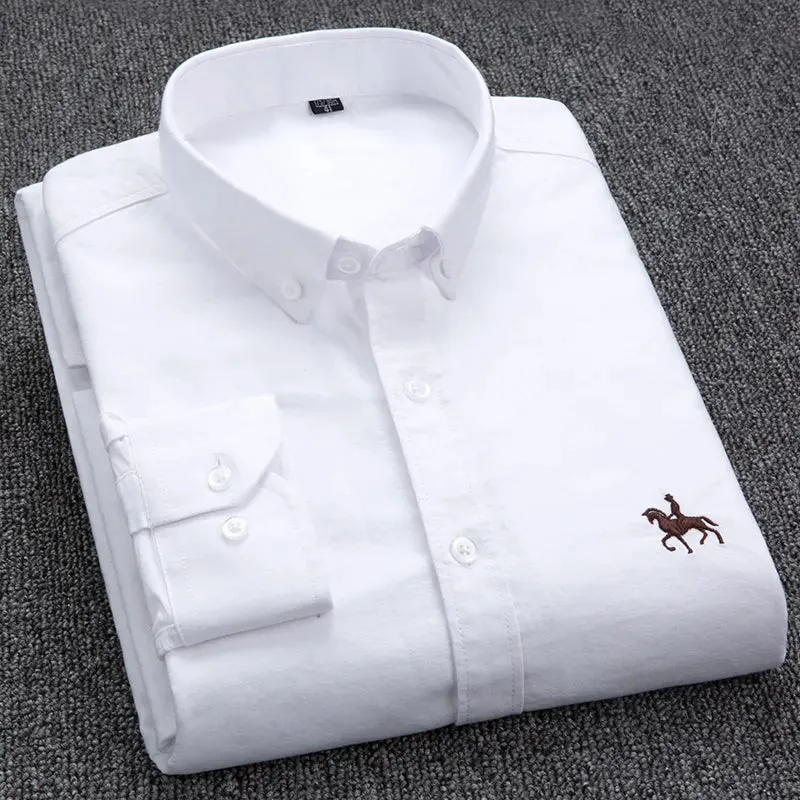 Men's Plus Size Embroidered Horse Long Sleeve Cotton Shirt