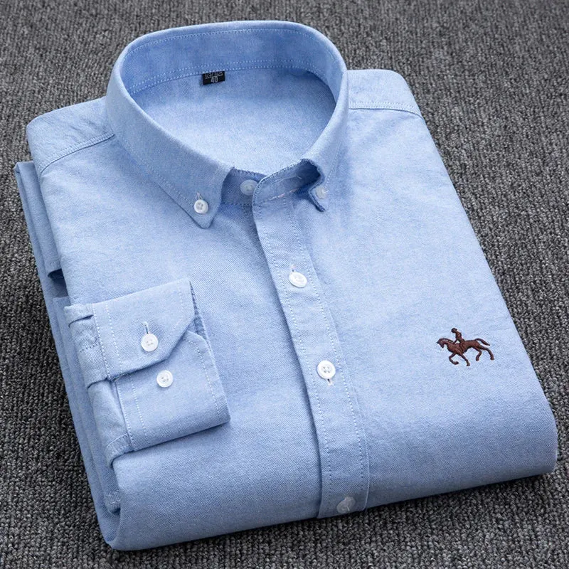 Men's Plus Size Embroidered Horse Long Sleeve Cotton Shirt