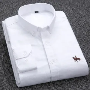 Men's Plus Size Embroidered Horse Long Sleeve Cotton Shirt