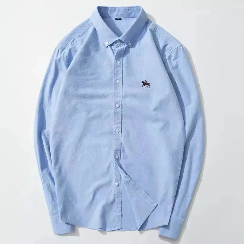 Men's Plus Size Embroidered Horse Long Sleeve Cotton Shirt