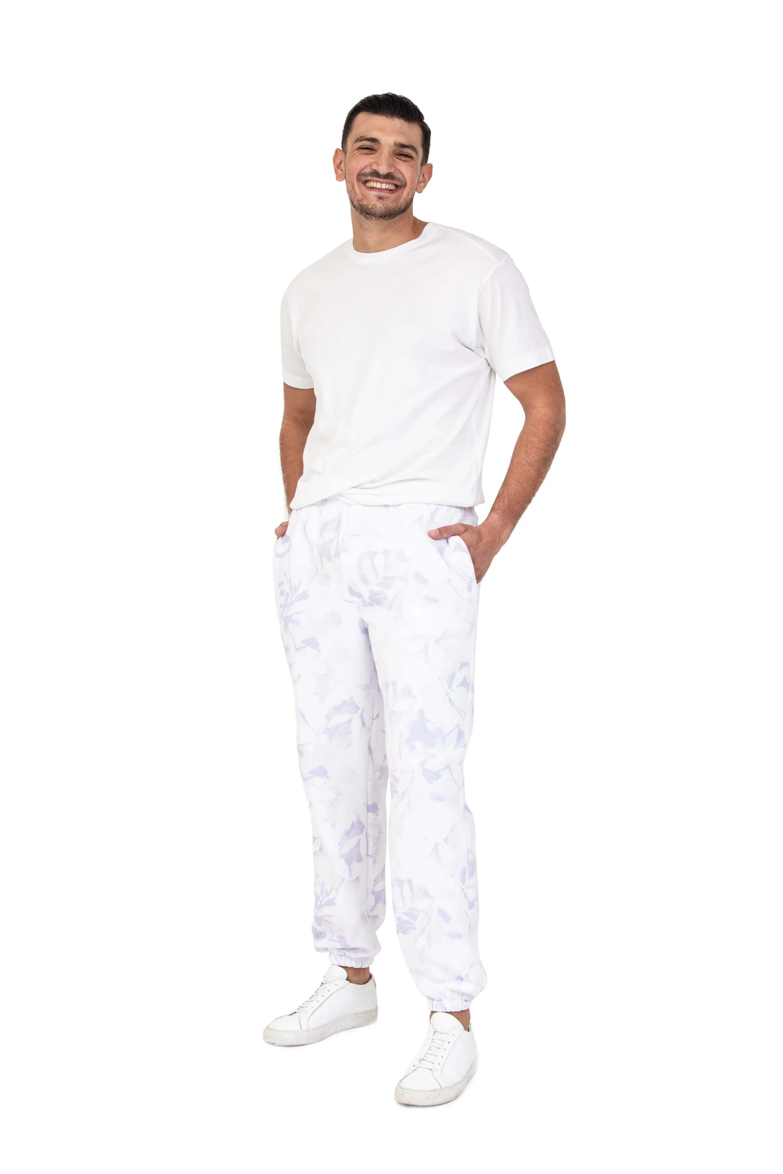 Men's premium fleece relaxed sweatpants in Lavender Floral Print