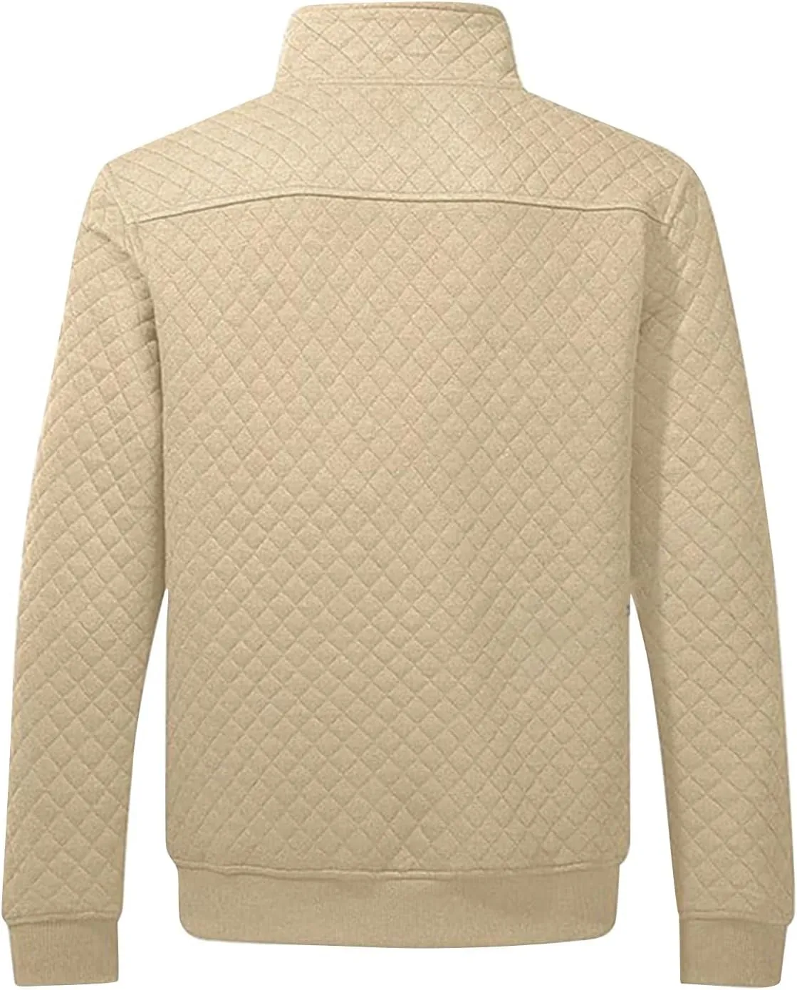 Men's Quilted Sweatshirt Fall Casual Long Sleeve Outdoor Stand Collar Button Pullover Sweatshirts with Pockets