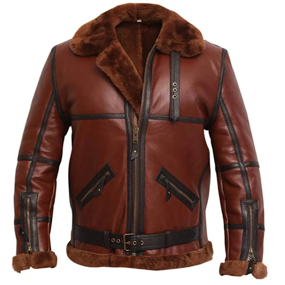 Men’s RAF British Shearling Aviator Brown Bomber Jacket