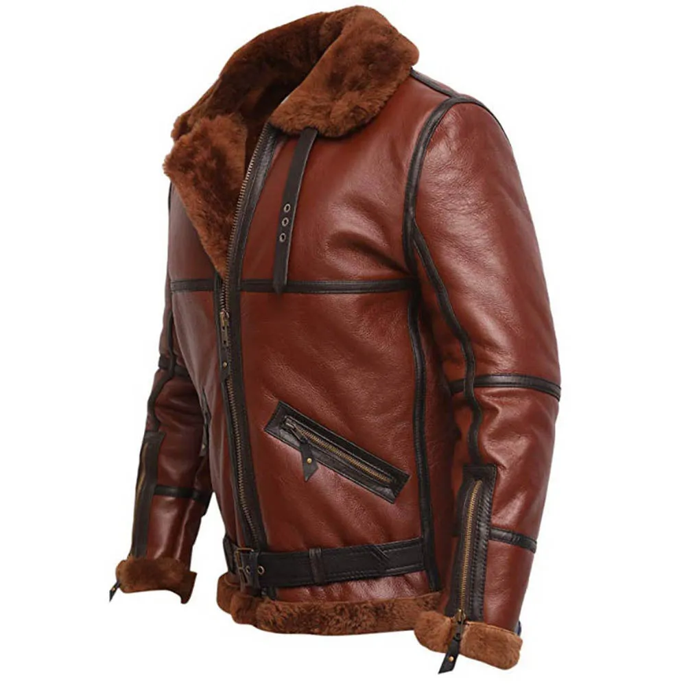 Men’s RAF British Shearling Aviator Brown Bomber Jacket