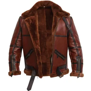 Men’s RAF British Shearling Aviator Brown Bomber Jacket