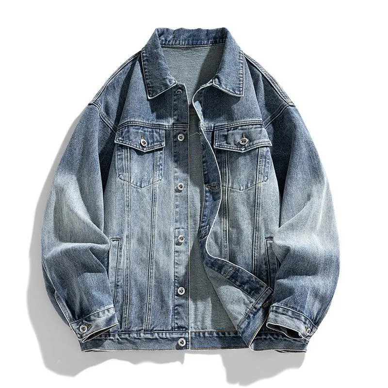 Men's Retro Loose Denim Jacket – Trendy Acetate Fiber Jacket for Casual Wear