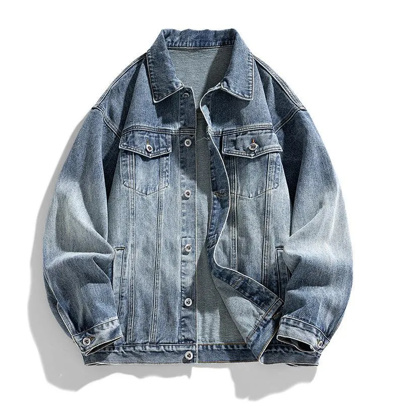 Men's Retro Loose Denim Jacket – Trendy Acetate Fiber Jacket for Casual Wear