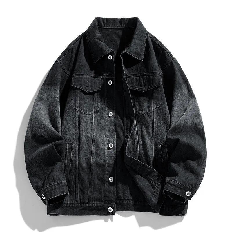 Men's Retro Loose Denim Jacket – Trendy Acetate Fiber Jacket for Casual Wear
