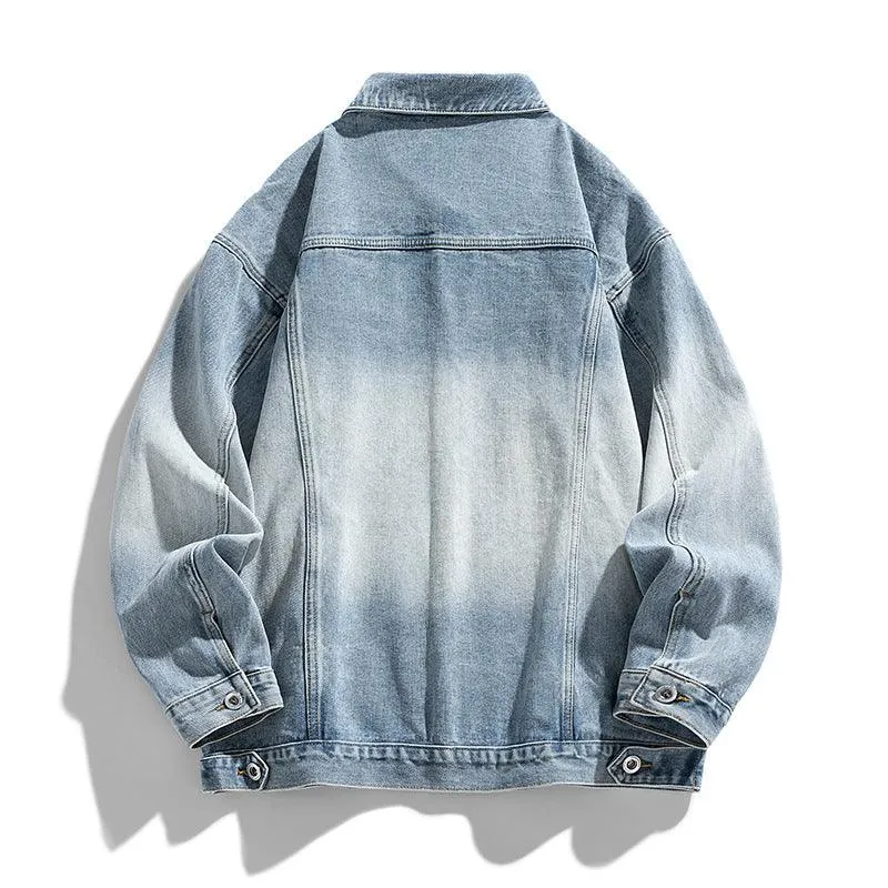 Men's Retro Loose Denim Jacket – Trendy Acetate Fiber Jacket for Casual Wear