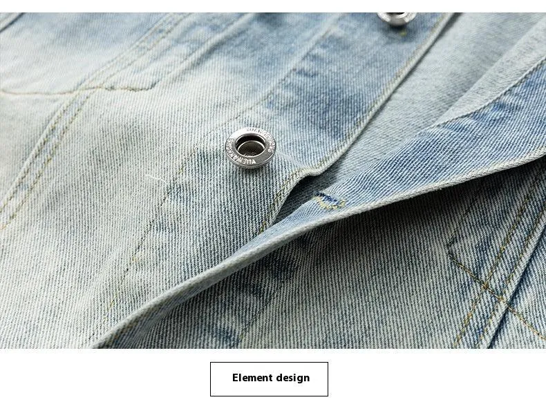 Men's Retro Loose Denim Jacket – Trendy Acetate Fiber Jacket for Casual Wear
