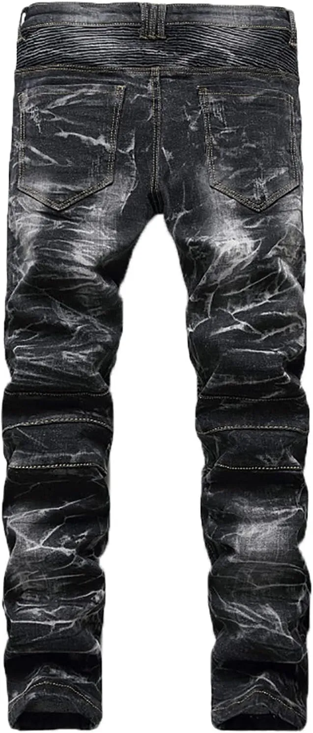 Mens Ripped Jeans Wide Leg Distressed Destroyed Jeans Denim Pant Y2k Hip Hop Trousers Jeans with Pockets