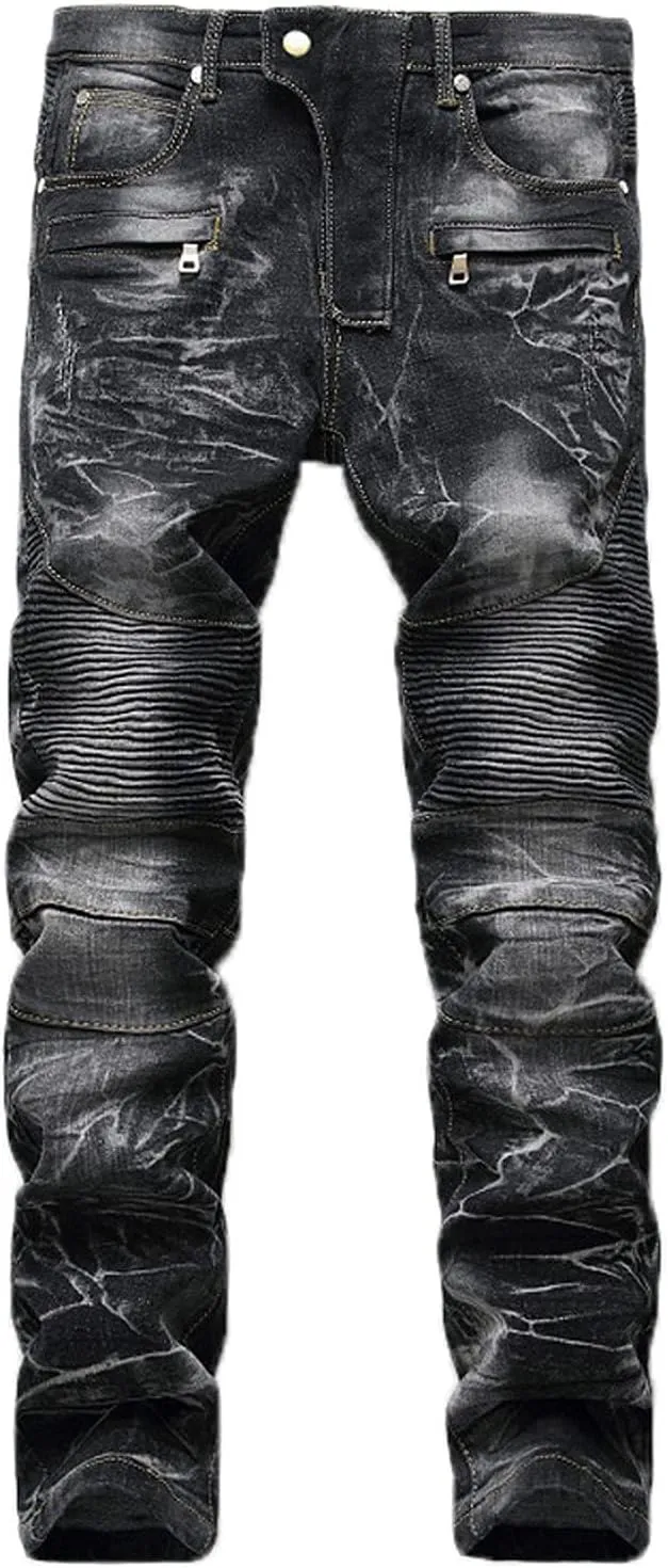 Mens Ripped Jeans Wide Leg Distressed Destroyed Jeans Denim Pant Y2k Hip Hop Trousers Jeans with Pockets