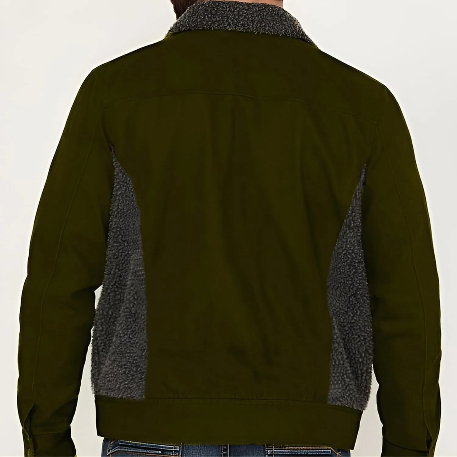 Men's Sherpa Lined Jacket Long Sleeve Button Up Patchwork Jacket Fuzzy Fur Collar Coat Slim Fit Fashion Coat Outwear