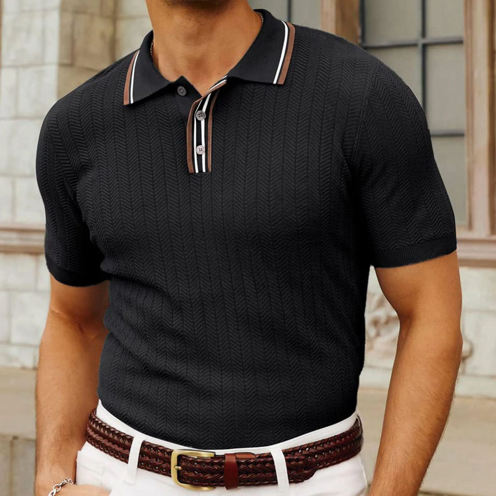 Men's Short Sleeve Casual Sweater - Simple and Stylish Design
