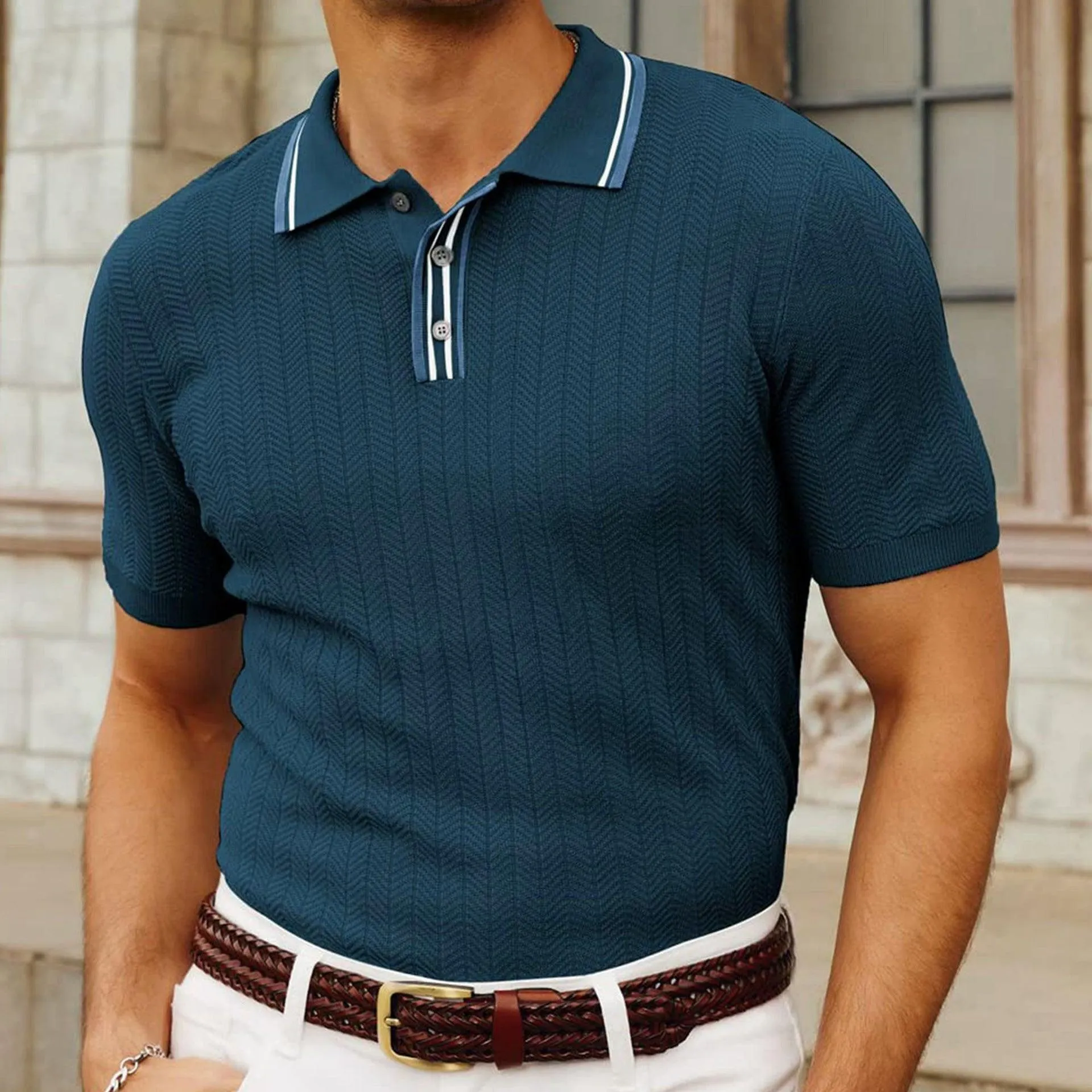 Men's Short Sleeve Casual Sweater - Simple and Stylish Design