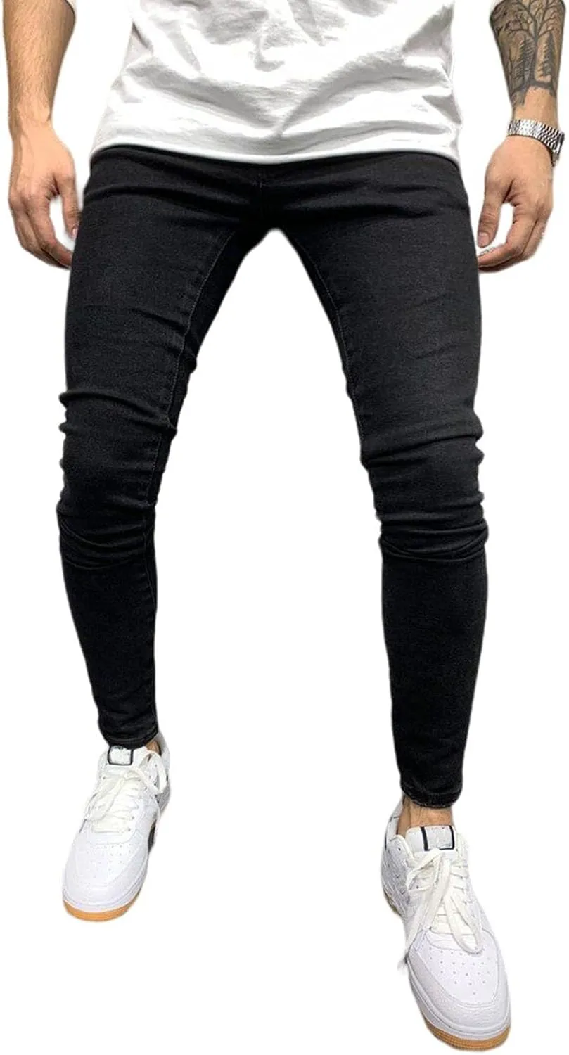 Men's Slim Fit Jeans Skinny Denim Stretch Tapered Jean Pants Premium High Waisted Straight Leg Solid Colored Jeans