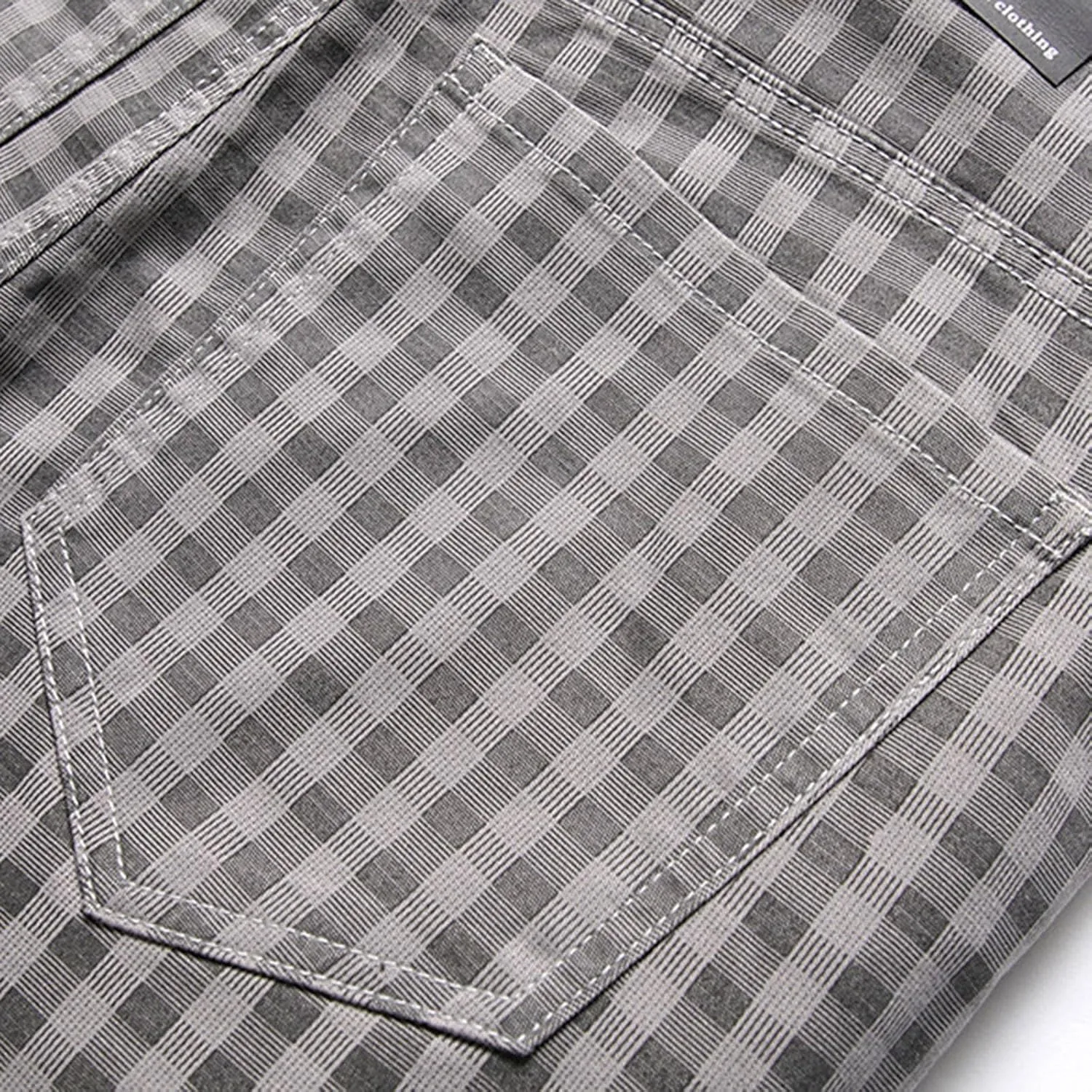 Mens Slim Fit Jeans Straight Leg Fashion Plaid Printed Denim Pants with Pockets Stretch Comfort Casual Pencil Jean Pants