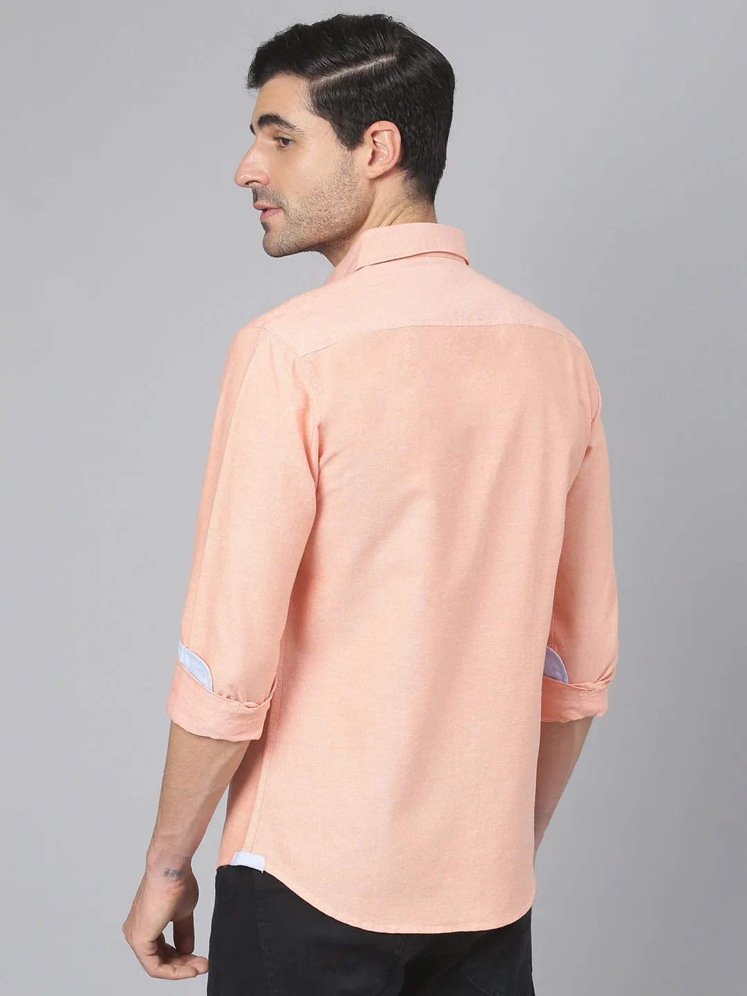 Men's Solid Orange Slim Fit Cotton Casual Shirt