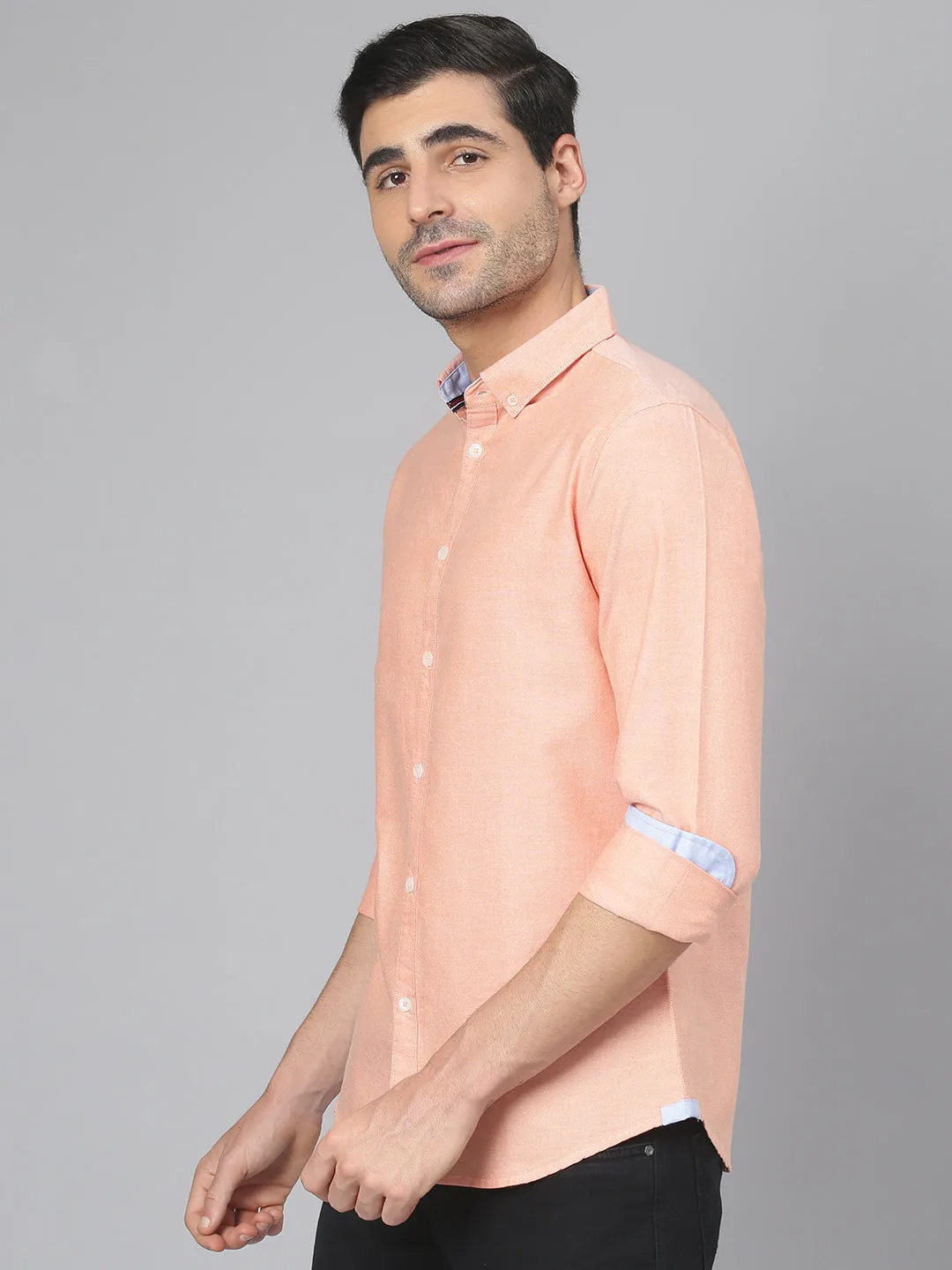 Men's Solid Orange Slim Fit Cotton Casual Shirt