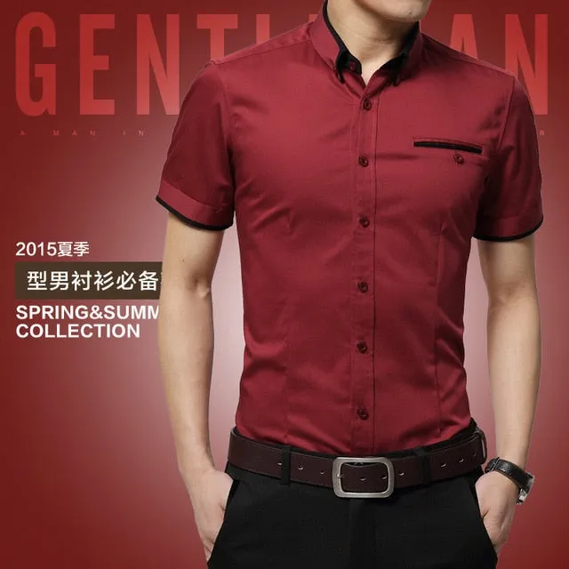 Men's Summer Business Short Sleeves Turn-down Collar Tuxedo Shirt