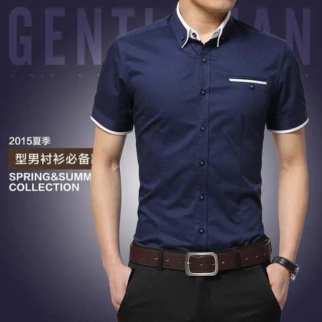 Men's Summer Business Short Sleeves Turn-down Collar Tuxedo Shirt