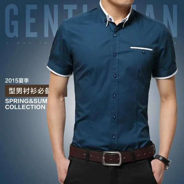 Men's Summer Business Short Sleeves Turn-down Collar Tuxedo Shirt
