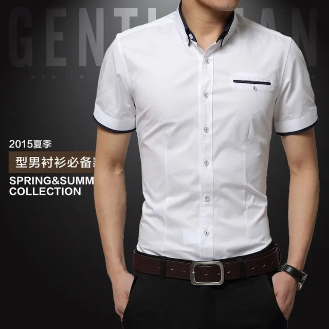 Men's Summer Business Short Sleeves Turn-down Collar Tuxedo Shirt